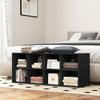 Black 8 cubbies shoe organizer with spacious top, ideal for storage in bedrooms or hallways, holding up to 550 lbs.