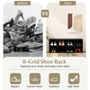 8-grid shoe organizer in black with spacious top, ideal for storing various shoes in hallways or living rooms.