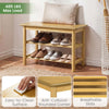 3-tier rubberwood shoe rack bench with slatted shelves, natural finish, ideal for entryway or bedroom storage.