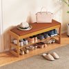 Shoe Rack Bench with Storage 2-Tier Rubberwood Entryway Bench with Flip-Open Storage-Brown - Gallery View 1 of 10