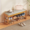 Shoe Rack Bench with Storage 2-Tier Rubberwood Entryway Bench with Flip-Open Storage-Beige - Gallery View 1 of 10