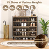 Shoe rack organizer in oak with adjustable shelves, flip-up see-through doors, perfect for entryway or hallway storage.