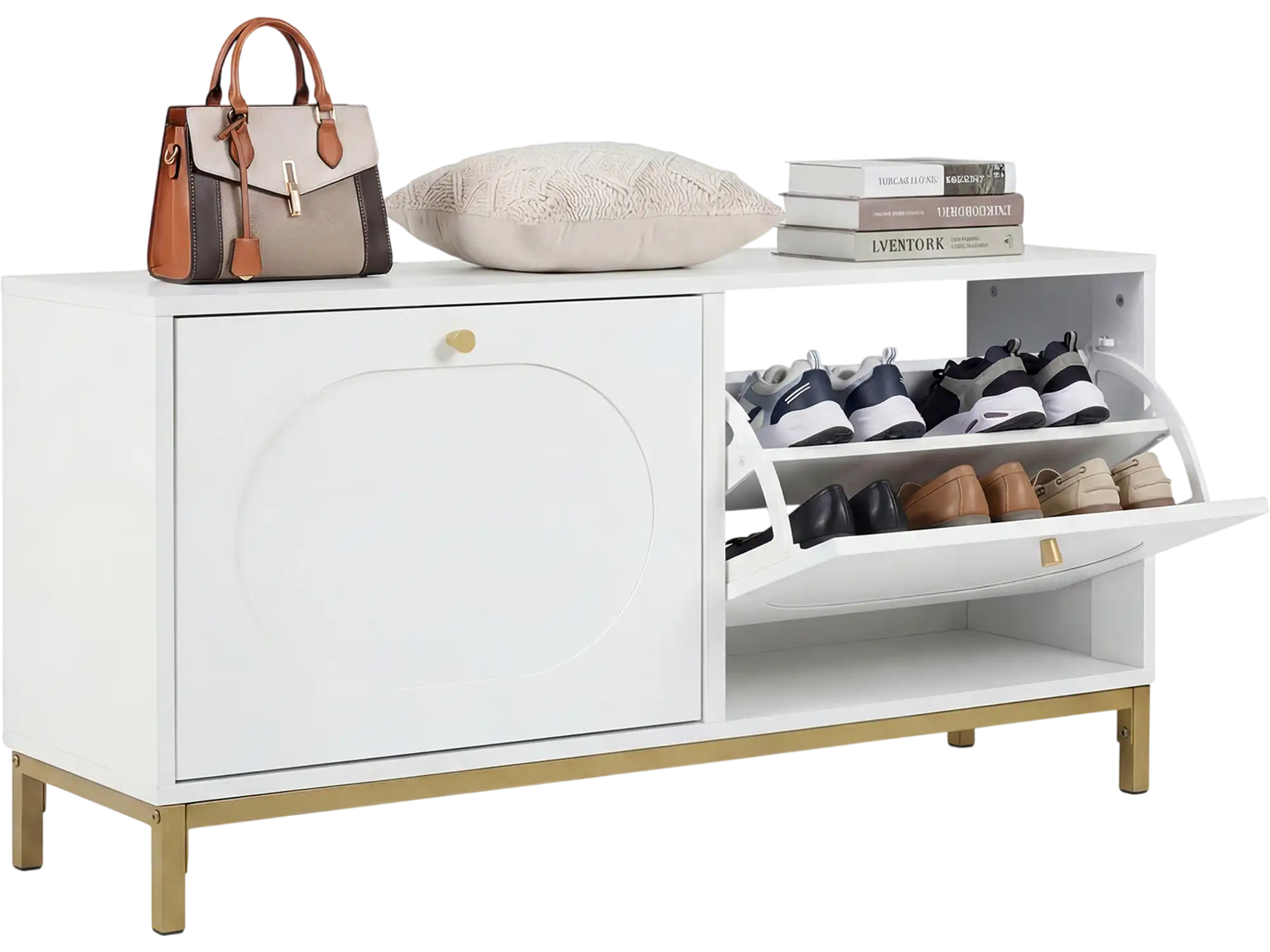Costway Narrow Entryway Shoe Storage Bench 2 Flip Drawers 43308301 New