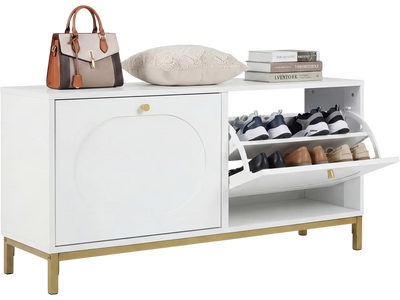 Costway Narrow Entryway Shoe Storage Bench 2 Flip Drawers 43308301 New