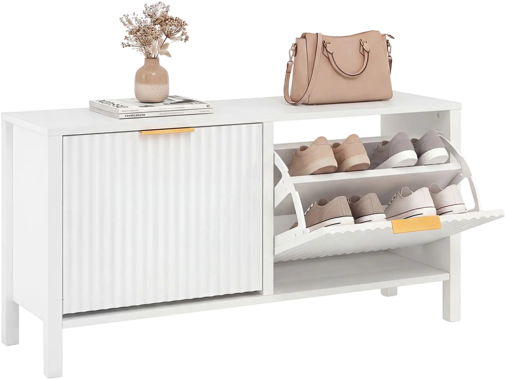 Costway Narrow Wooden Entryway Shoe Storage Bench 2 Flip Drawers 55329387 New