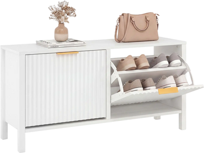 Costway Narrow Wooden Entryway Shoe Storage Bench 2 Flip Drawers 55329387 New