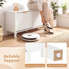 Narrow white shoe storage bench with two flip drawers, robust support legs, and 4" clearance for easy cleaning.