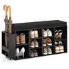 Shoe storage bench with umbrella stand, featuring 10 cubbies and a padded seat, ideal for entryway organization.