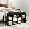 Shoe storage bench with umbrella stand featuring 10 cubbies and a soft padded seat, perfect for entryway organization.
