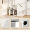 Shoe storage bench in white with removable cushion, featuring 6 compartments and rounded corners for safety and style.