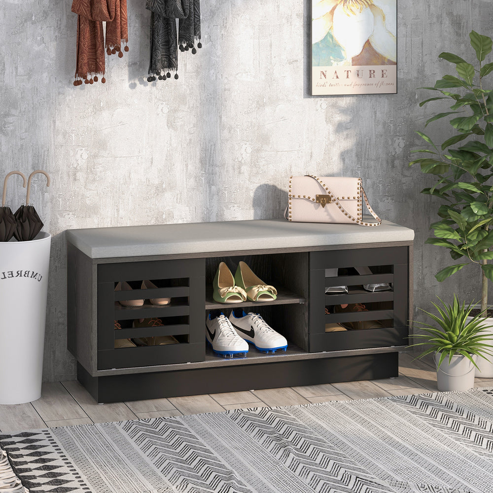 Shoe Bench with 6 Storage Compartments and 3 Adjustable Shelves-Gray - Gallery View 1 of 9