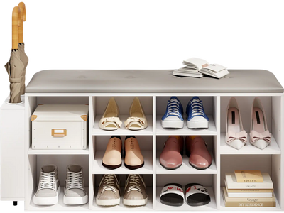 Costway Shoe Storage Bench Cabinet w/ Umbrella Stand Adjustable Shelf White 41593826 New