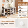 Shoe storage bench in white with umbrella stand, adjustable shelves, and anti-slip foot pads for entryway or living.
