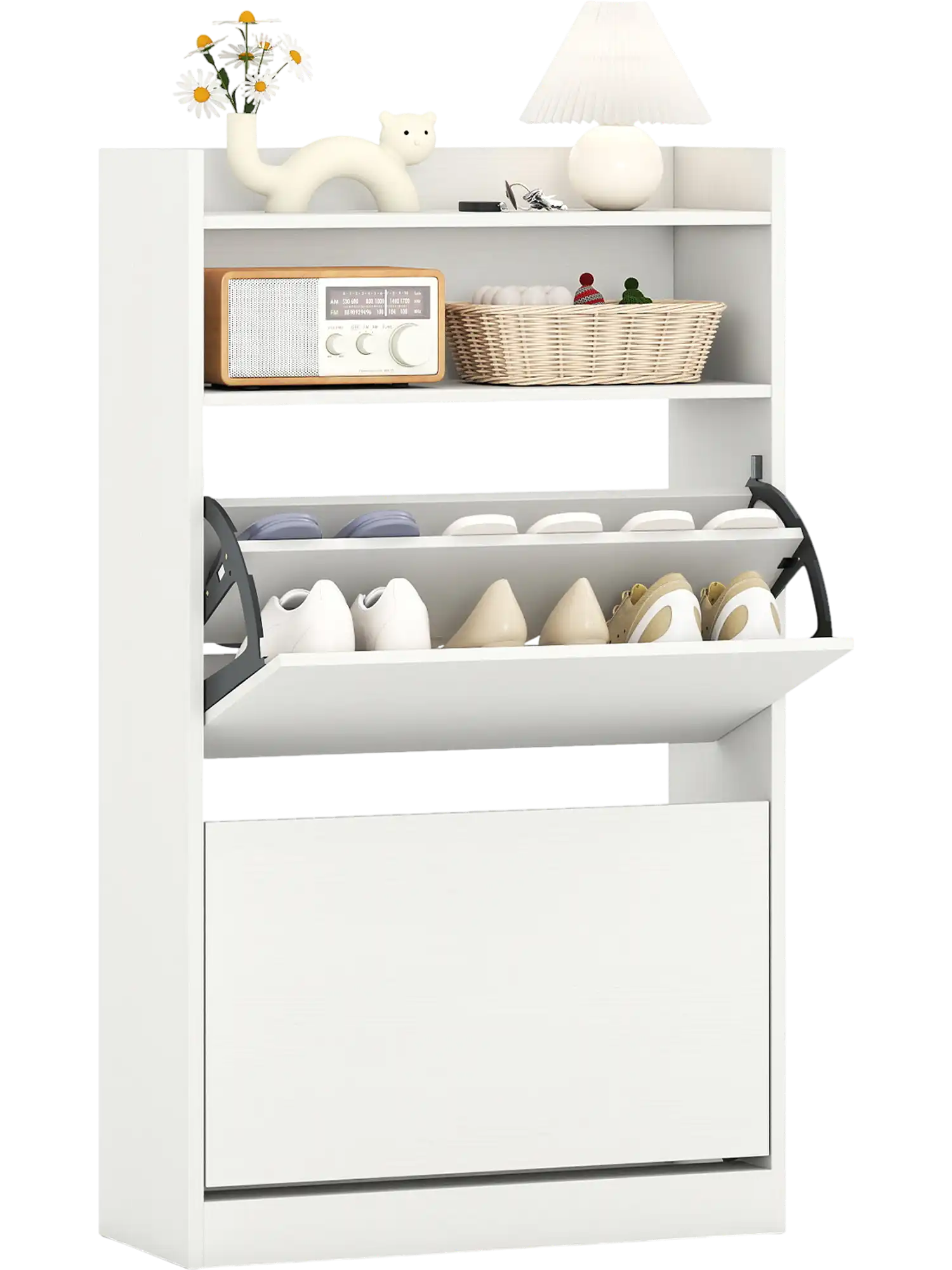 Costway Hidden Shoe Storage Cabinet 2 Flip Drawers 52162291 New