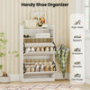 Shoe storage cabinet in white with adjustable shelves, featuring 2 flip drawers for organized shoe display in any room.
