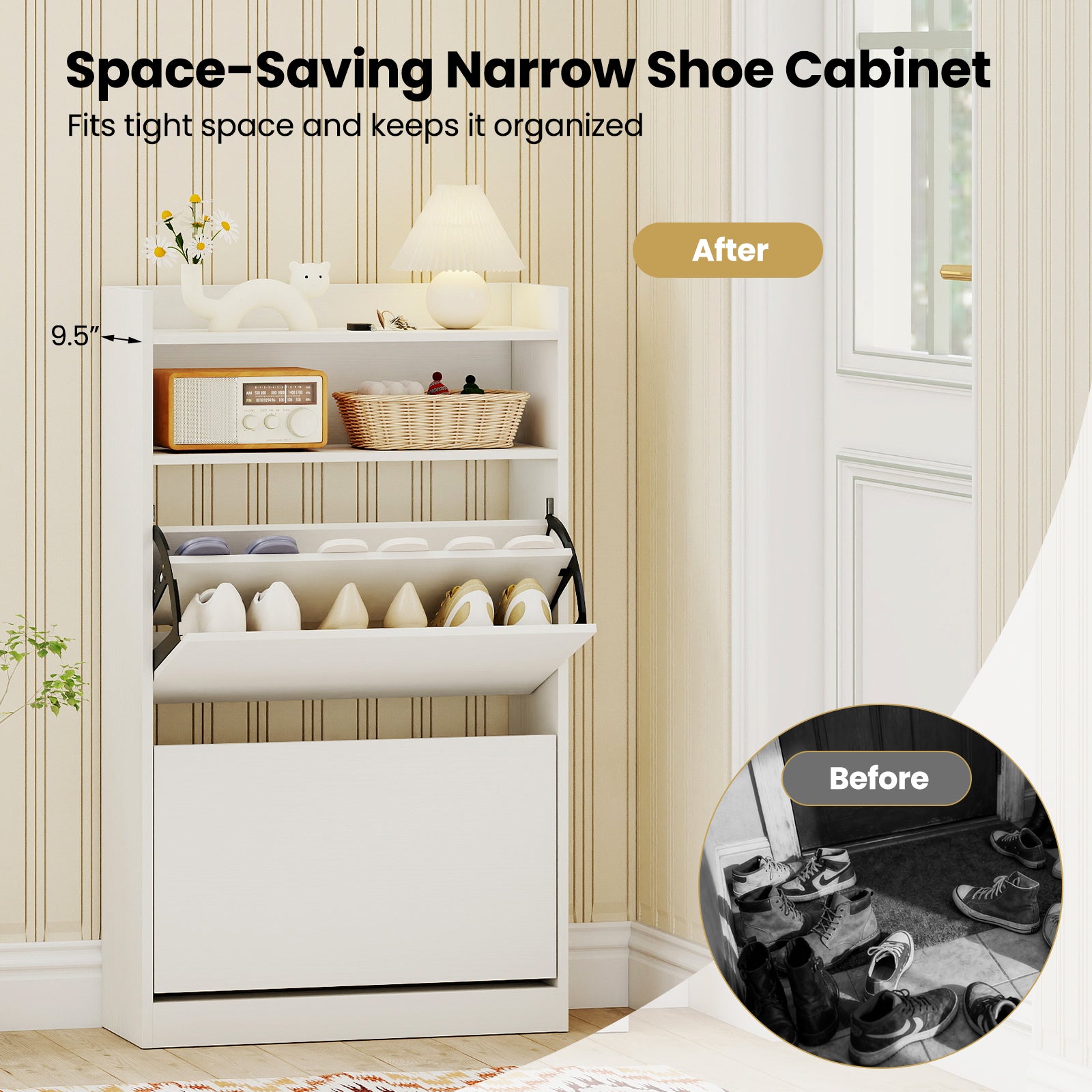 Costway Hidden Shoe Storage Cabinet 2 Flip Drawers