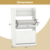 Shoe storage cabinet with dimensions, featuring 2 flip drawers and adjustable shelves in white for entryway.