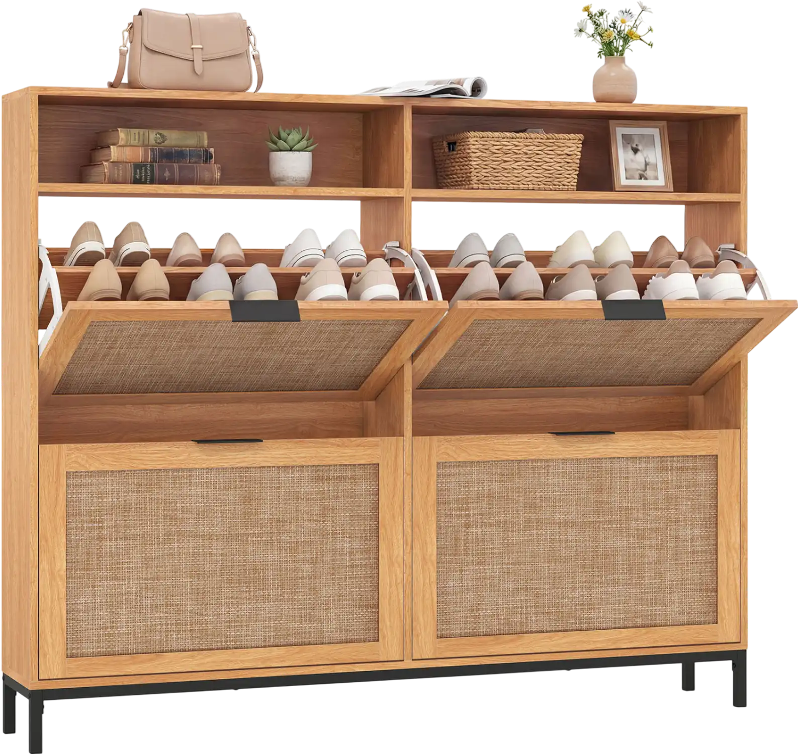 Costway 4 Flip Drawer Shoe Storage Cabinet Narrow Freestanding Organizer 59402821 New