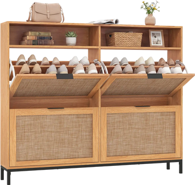 Costway 4 Flip Drawer Shoe Storage Cabinet Narrow Freestanding Organizer 59402821 New