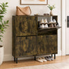 Shoe storage cabinet in rustic brown featuring a sleek design with removable shelves for tall boots and 2 anti-toppling devices.