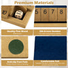 Close-up of the 24-inch Shut The Box game showing premium pine wood, silk-screened numbers, and anti-slip foot pads.