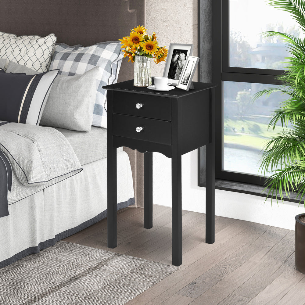 Side Table End Accent Table with 2 Drawers-Black - Gallery View 1 of 10