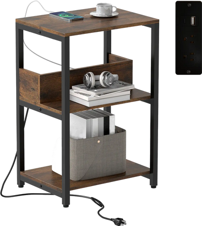 Costway Side End Table Charging Station Open Shelves 84781063 New