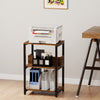 Rustic brown side end table with charging station and open shelves, ideal for office storage and small spaces.