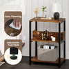 Rustic brown side end table with charging station, 3 open shelves, and adjustable foot pads for stable placement.