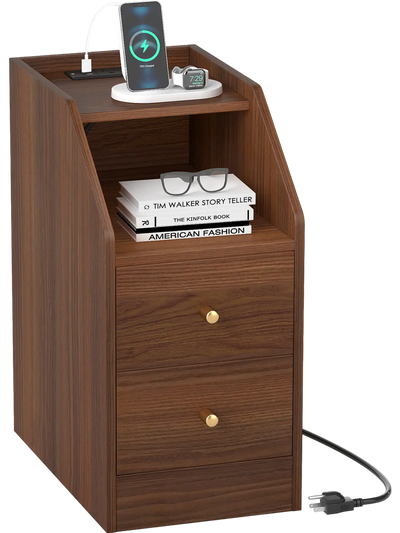 Costway Side End Table Charging Station Shelf Drawers 62407400 New