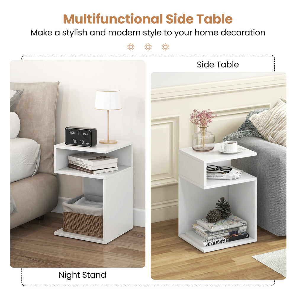 S-shaped side table in white showcasing a sleek design, ideal for decorative plants and enhancing modern home decor.