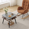 Square faux marble side table with rubber wood legs and storage shelves, perfect for living room or bedroom use.