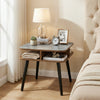 Square side table with faux marble top, rubber wood legs, and storage shelves, perfect for living room or bedroom use.