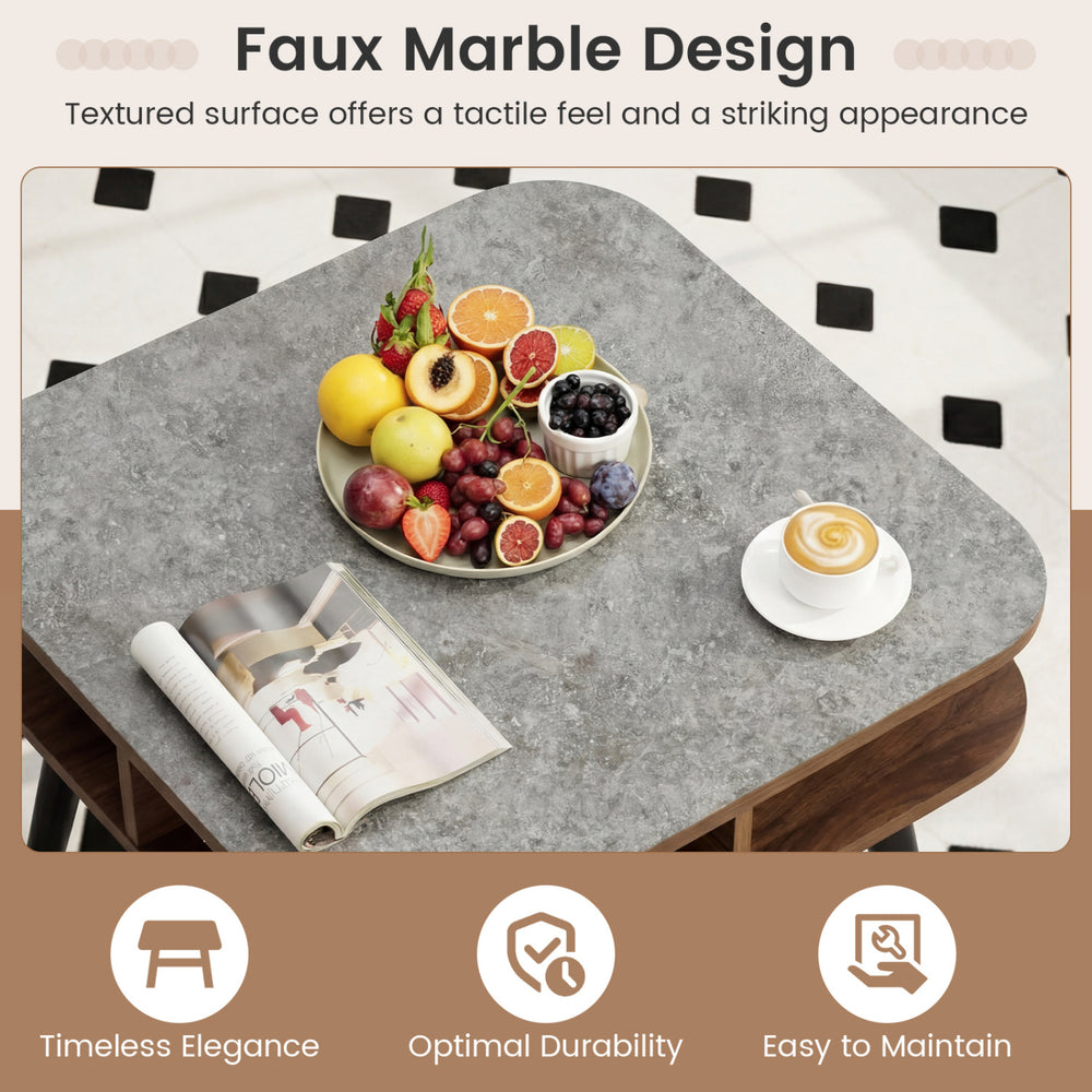 Faux marble side table with textured surface and rubber wood legs, perfect for adding elegance to any living space.