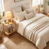 Natural bamboo side table set of 2 with 2-tier storage, perfect for living room or bedroom organization.