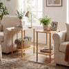Set of 2 natural bamboo side tables with 2-tier storage shelves, perfect for living room organization and decor.