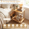 Bamboo side table with two tiers, featuring a natural finish and storage for coffee cups and magazines, ideal for.