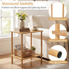 Bamboo side table with 2 tiers and storage shelves, featuring thick poles and anti-slip foot mats for stability.
