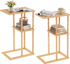 Set of 2 bamboo side tables with storage shelves, featuring a slatted design for versatile use in any room.