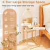 Natural bamboo side table set of 2 with 2-tier storage shelves, perfect for living room or bedroom organization.