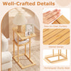 Bamboo side table set of 2 with slatted design and storage shelves, perfect for living room or bedroom use.