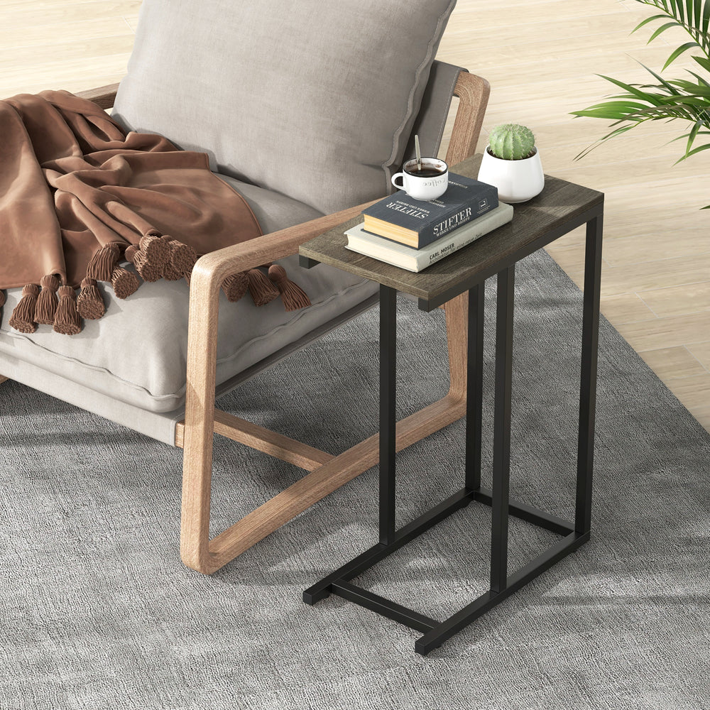 C-shaped Side Table with Heavy-duty Metal Frame-Oak - Gallery View 1 of 10