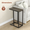 C-shaped side table with oak finish and metal frame, measuring 18" x 10", perfect for tight spaces and laptops.