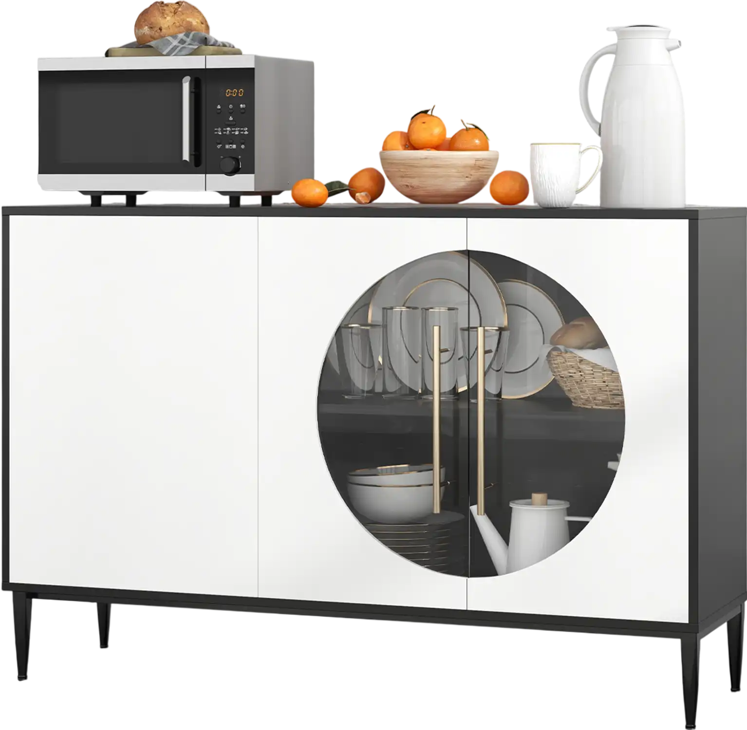 Costway Sideboard Cabinet Tempered Glass Door White 26539814 New