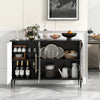 Sideboard cabinet with tempered glass doors, adjustable shelves, and raised metal legs, ideal for living room or dining.