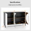 Sideboard cabinet with tempered glass doors, featuring adjustable shelves and sturdy construction for versatile storage.
