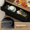 Large drawer of the black sideboard buffet cabinet, showcasing utensils and essentials with smooth metal slides for.