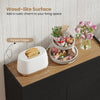 Wood-like surface of the black sideboard buffet cabinet with raised edges, perfect for kitchen or dining room storage.
