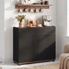 Black sideboard buffet cabinet with push-to-open doors and large drawer, perfect for kitchen or dining room storage.
