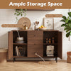 Rustic farmhouse sideboard buffet cabinet featuring 2 rattan doors, 3 drawers, and a spacious tabletop for versatile storage.